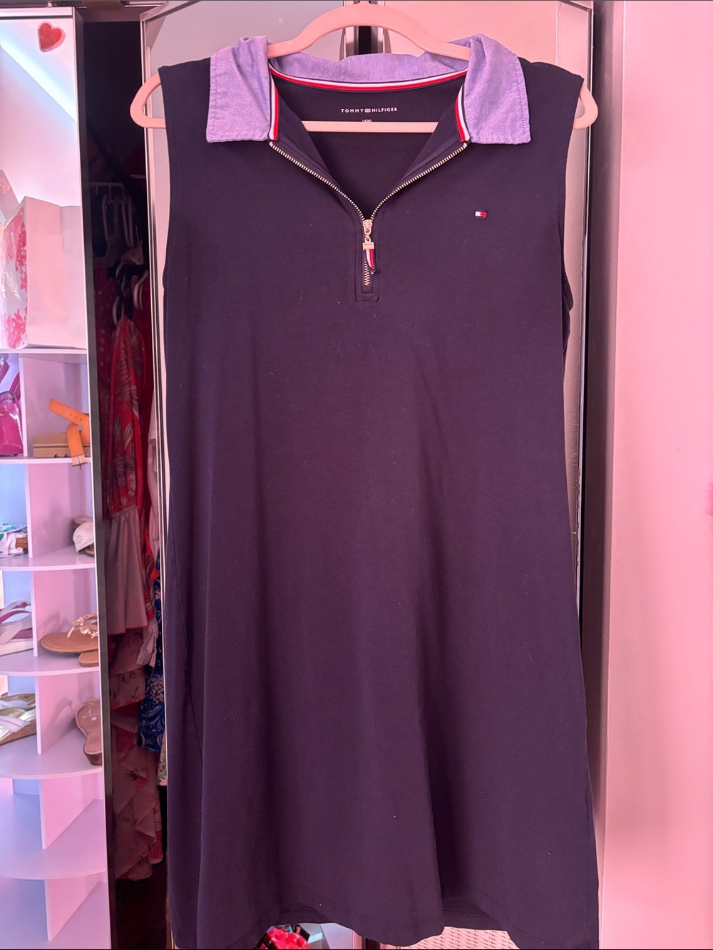 Tommy Hilfiger Navy Dress with Light Blue Collar and Zip